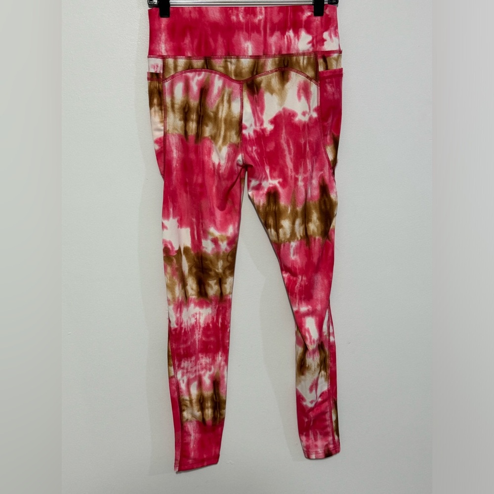 YUNA FASHION L/XL Full Length Leggings Pink And Brown  With Pockets